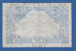 Très Rare Billet De 5 Francs Bleu De 1912, Émis Le 3 Aout 1914