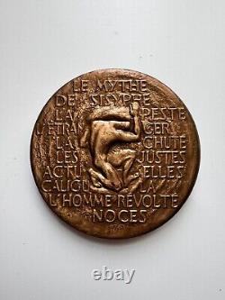 Très Rare Médaille Bronze CAMUS Albert (1913-1960) Signée A. GUZMAN