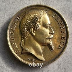 Très Rare Médaille en argent doré Napoléon III par BARRE, NON ATTRIBUEE! SUP