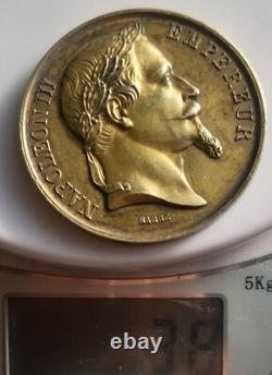Très Rare Médaille en argent doré Napoléon III par BARRE, NON ATTRIBUEE! SUP
