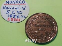 Tres Rare Monnaie 5 Centimes Honore V Monaco 1938 CM Essai! Splendide
