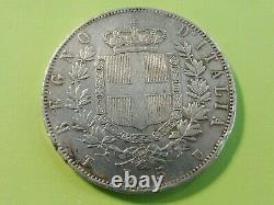 Tres Rare Monnaie 5 Lire Argent V. E II // 1861 T. Turin // Etat Ttb++