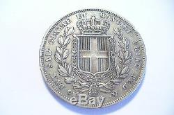 Très Rare Monnaie Argent Carlo Albert 1833 Turin Aigle Ttb+ / 5 Lire Italie