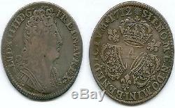Tres Rare Monnaie Royale @ Quart Ecu Aux 3 Couronnes De Louis XIV Argent 1712 A