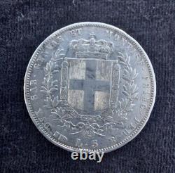 Très Rare Piece 5 Lire Argent Emmanuel II Sardaigne 1850 Turin Tbe