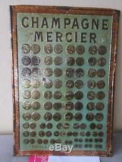 Tres Rare Plaque Tole Lithographiee Champagne Mercier Epernay Medaille Monnaie