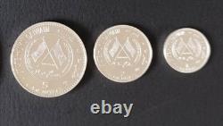 Très rare 3 monnaies E. A. U. Argent pur Um Al Qavain 1970 BE/proof édité 2050 ex