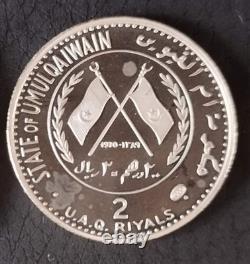 Très rare 3 monnaies E. A. U. Argent pur Um Al Qavain 1970 BE/proof édité 2050 ex