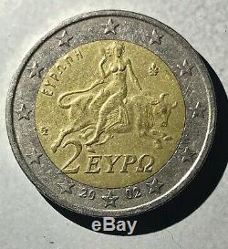 Très rare Pièce 2002 Grecque 2 Euros Possédant S