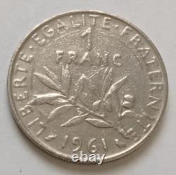 Très rare Pièce de 1 Franc RF Semeuse de 1961 SPL cercles int. Revers & avers