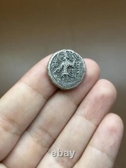 Très rare ancienne pièce de monnaie en argent massif de l'empire Kushan du ro