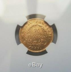 Très rare et belle pièce de 20 francs or 1815 W Napoleon I NGC XF45 cent jours
