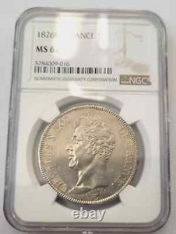 Très rare et splendide pièce de 5 francs argent 1826 BB Charles X NGC MS 62