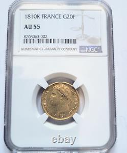 Très rare et superbe pièce de 20 francs or 1810 K Napoleon I NGC AU55