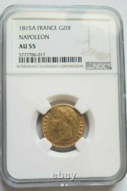 Très rare et superbe pièce de 20 francs or 1815 A Napoleon I NGC AU55 Cent Jours