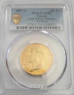 Très rare et superbe pièce de 40 francs 1807 A Napoleon I PCGS AU53 non laurée