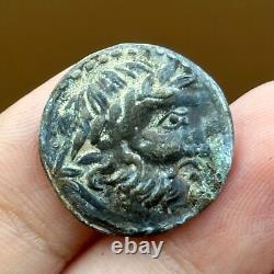 Très rare pièce de monnaie en bronze image roi grecque antique sur cheval non