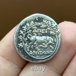 Très rare pièce de monnaie grecque ancienne en argent avec deux visages de ro