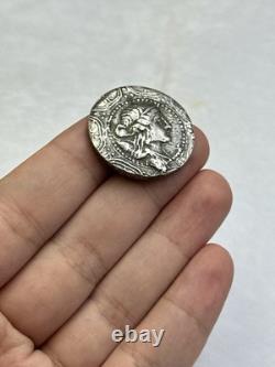 Très rare pièce de monnaie grecque ancienne rare image reine enduit d'argent