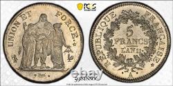 Union et Force 5 Francs AN11 Paris PCGS MS62 Splendide à Fleur de coin très rare
